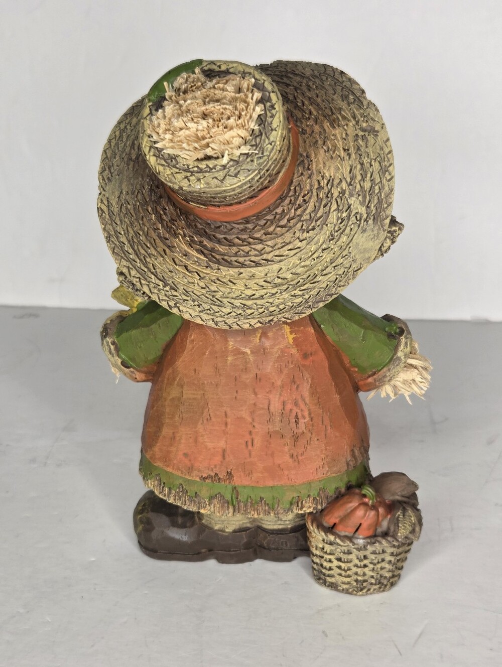 Harvest Scarecrow Girl Woodlike Figurine Thanksgiving Autumn Table Decor - Picture 4 of 8